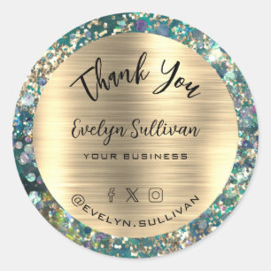 Gold Glitter Teal Opal Thank You  Classic Round Sticker