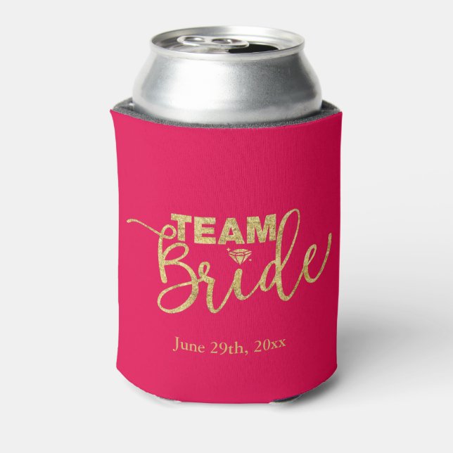 Gold Glitter Team Bride Bachelorette Favours Can Cooler (Can Back)