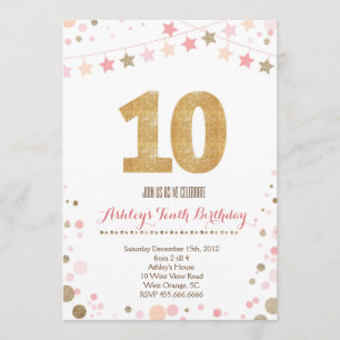 Gold Glitter Tenth Birthday Invitation