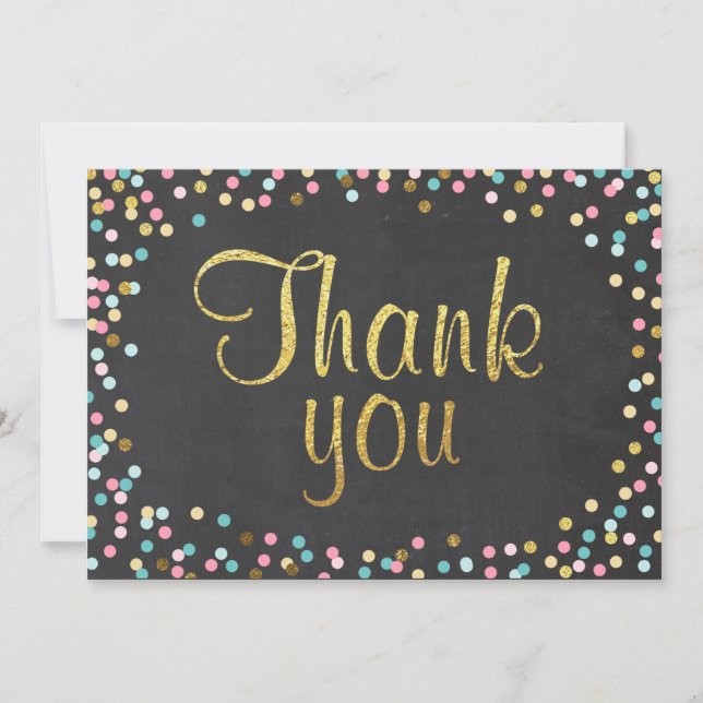 Gold Glitter Thank you card Confetti pink Blue (Front)