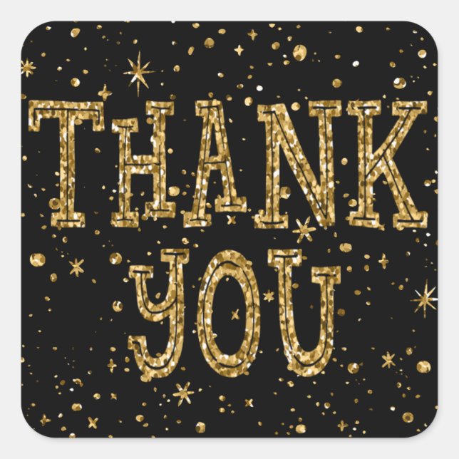 Gold Glitter Thank You (Changeable Black Colour) Square Sticker (Front)