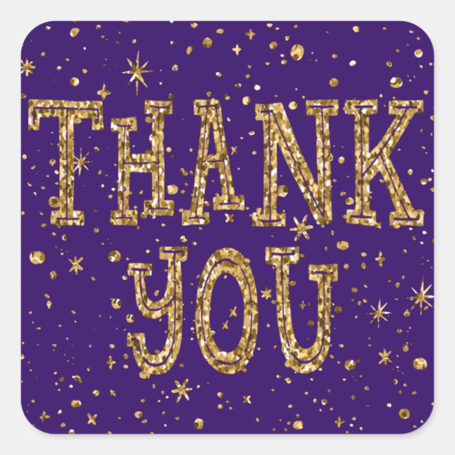 Gold Glitter Thank You (Changeable Purple Colour) Square Sticker (Front)