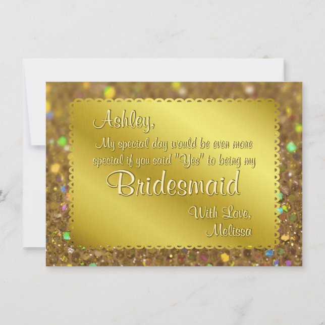 Gold Glitter Ticket Will You Be My Bridesmaid Invitation (Front)