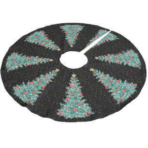 Gold Glitter Traditional Black Christmas Tree Brushed Polyester Tree Skirt