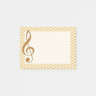 Gold Glitter Treble Clef on Yellow Chevron Post-it Notes