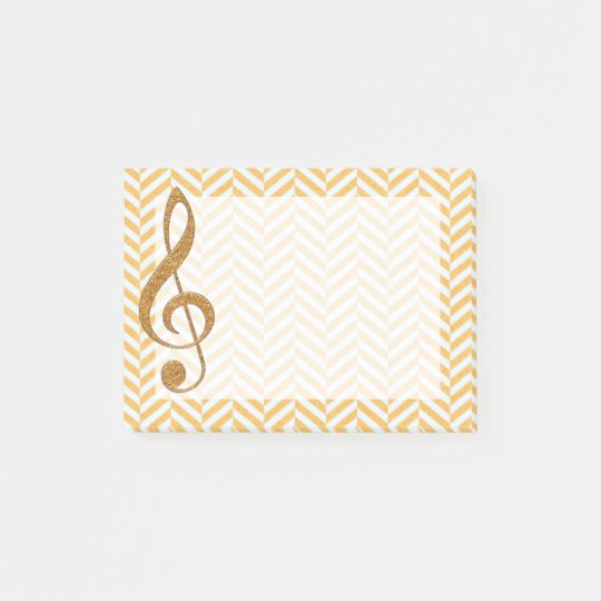 Gold Glitter Treble Clef on Yellow Chevron Post-it® Notes