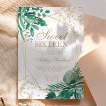 Gold glitter tropical green watercolor Sweet 16 Invitation<br><div class="desc">Green tropical palm watercolor and gold glitter confetti typography Sweet 16 birthday with hand painted greenery watercolor leaf branches,  perfect for spring and summer birthday party.</div>