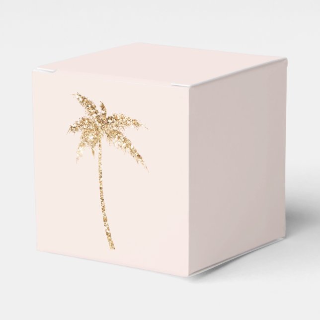 Gold Glitter Tropical Palm Tree Favor Box (Front Side)