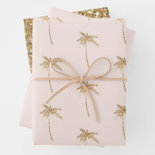 Gold Glitter Tropical Palm Tree Wrapping Paper Sheet