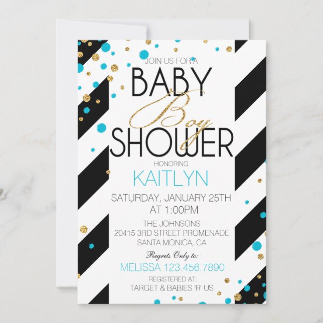 Gold Glitter Turquoise Sprinkles Baby Shower Invitation (Front)