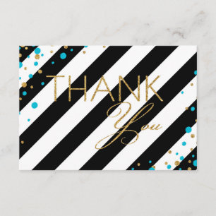 Gold Glitter Turquoise Sprinkles Stripe Thank You Card