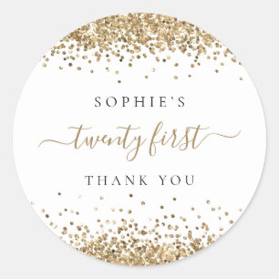 Gold Glitter Twenty First Birthday Thank You Classic Round Sticker