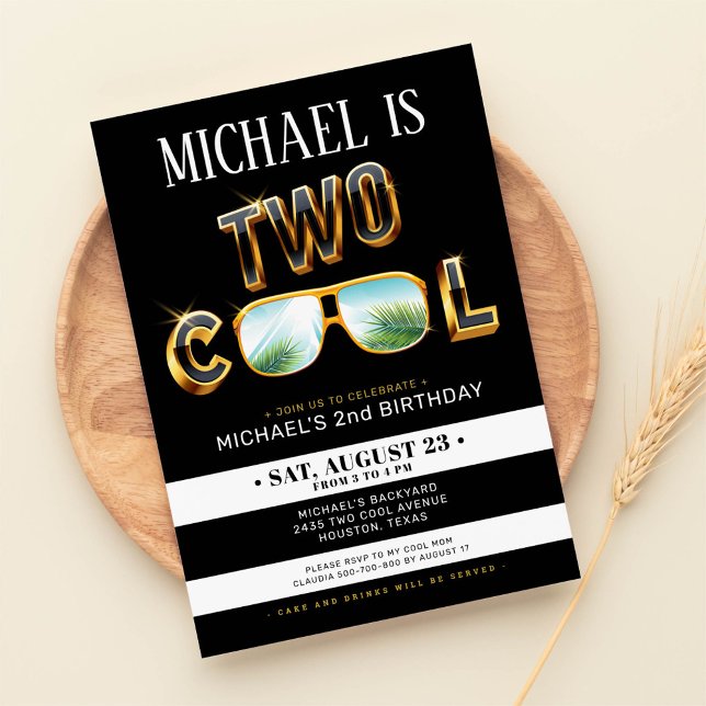 Gold Glitter Two cool party birthday invitation (Creator Uploaded)