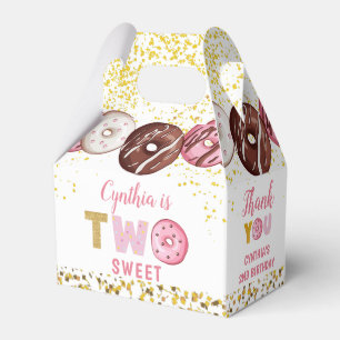 Gold Glitter Two Sweet Donut 2nd Birthday Party Favor Box