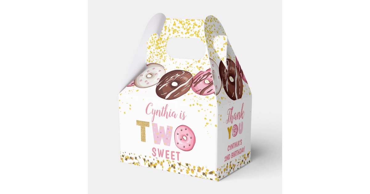 Gold Glitter Two Sweet Doughnut 2nd Birthday Party Favor Box Zazzle