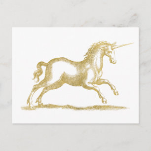 Gold Glitter Unicorn Fantasy Postcard