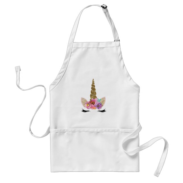 Gold Glitter Unicorn Horn Floral Modern Trendy Standard Apron (Front)