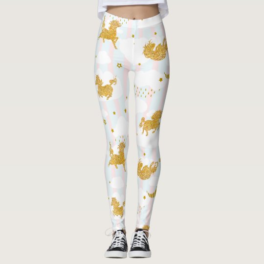 Gold Glitter Unicorn Pattern Girly Yoga Running Leggings