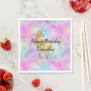 Gold Glitter Unicorn Purple Pink Aqua Blush     Napkin