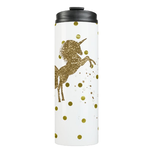 Gold Glitter Unicorn & Stars Sparkle Girly Glam Thermal Tumbler (Front)
