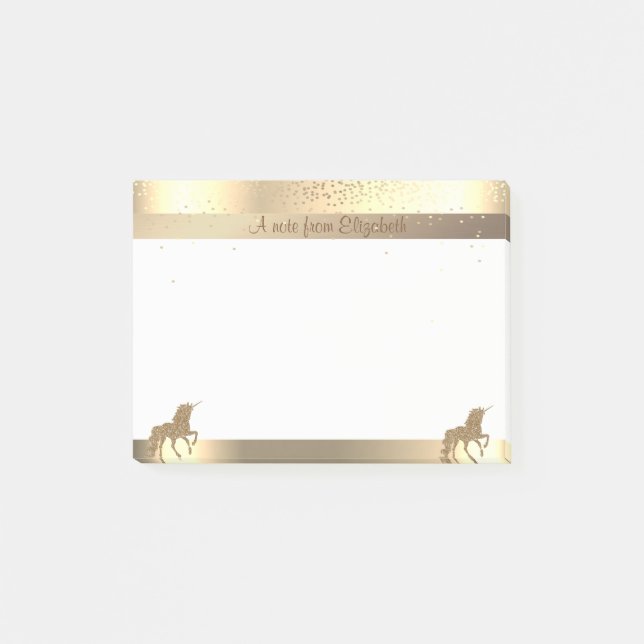 Gold Glitter Unicorn, Stripe,Confetti-Personalized Post-it Notes (Front)