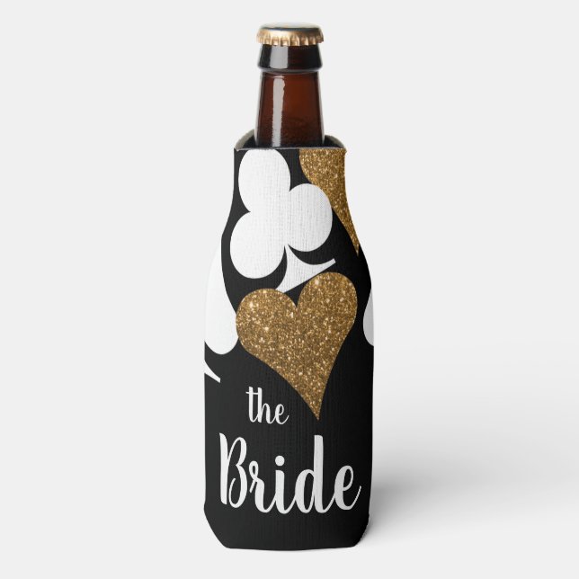 Gold Glitter Vegas Bride Custom Bottle Cooler (Bottle Front)