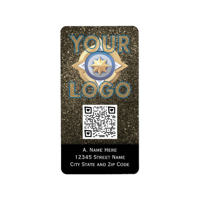 Gold Glitter Vertical QR code Professional Mail Label (Front)