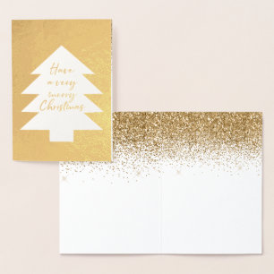 Gold Glitter Very Merry Christmas Tree   Foil Card