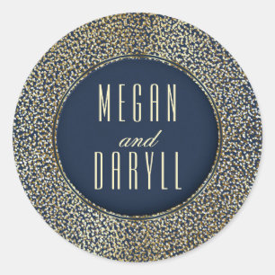 Gold Glitter Vintage Confetti Navy Wedding Classic Round Sticker