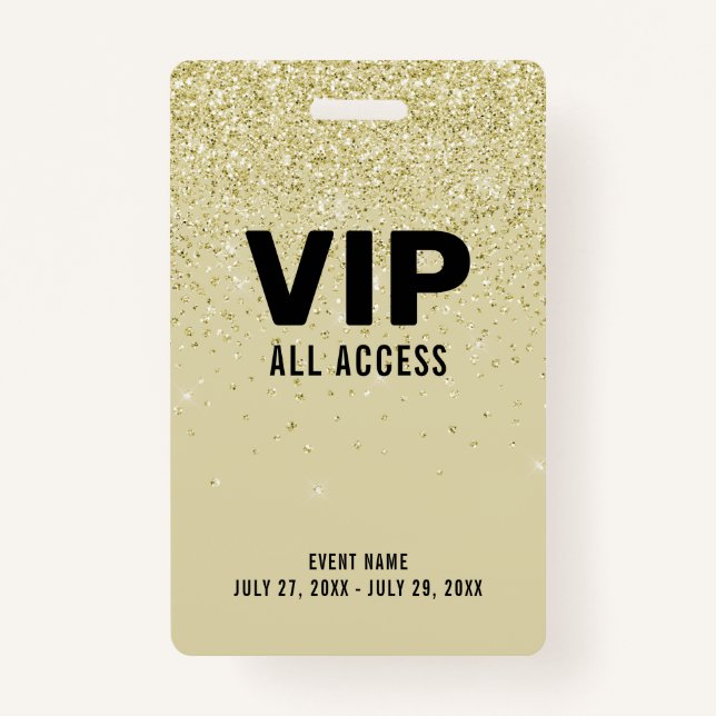 Gold Glitter VIP All Access Pass Event ID Badge (Front)