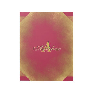 Gold Glitter Viva Magenta Fab Custom Name Monogram Notepad