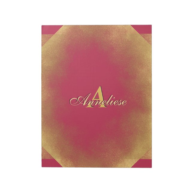 Gold Glitter Viva Magenta Fab Custom Name Monogram Notepad (Rotated)