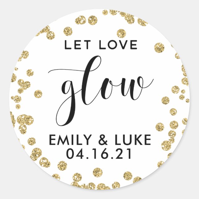 Gold Glitter Wedding Candle Classic Round Sticker (Front)
