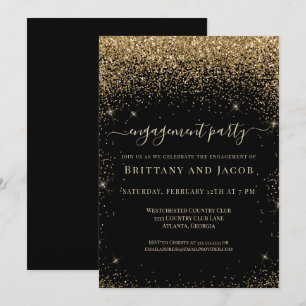 Gold Glitter Wedding Engagement Black Party  Invitation