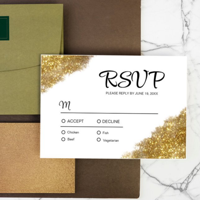 Gold Glitter Wedding Engagement RSVP Card (Creator Uploaded)