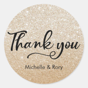 Gold glitter wedding personalized name stickers
