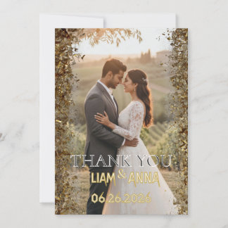 Gold Glitter Wedding Photo Thank You Card