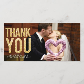 Gold Glitter Wedding Thank You Photo Cards