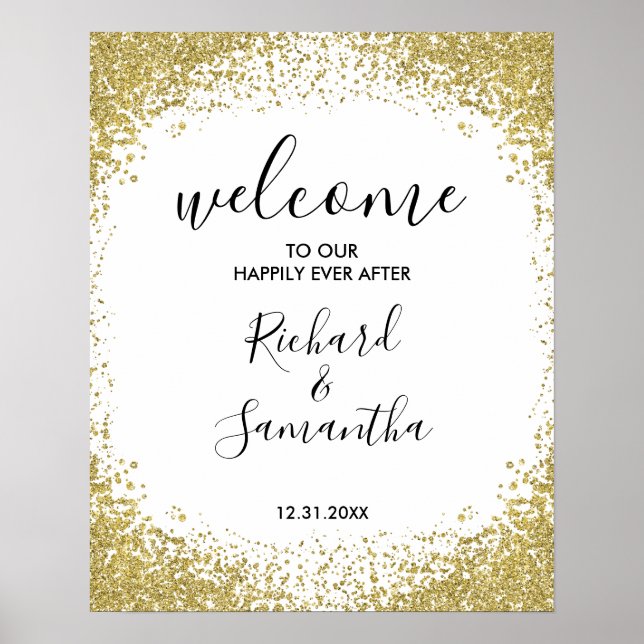 Gold Glitter Wedding Welcome Sign (Front)