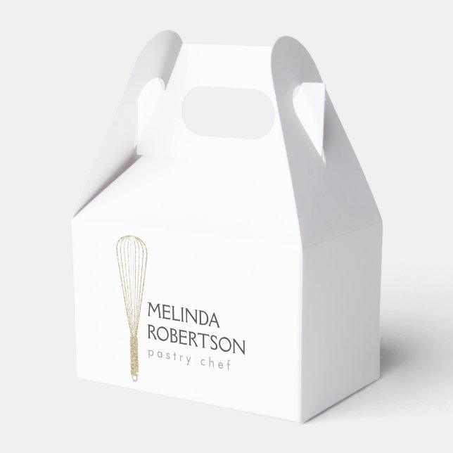 Gold Glitter Whisk Bakery Gable Box, Favour Box (Front Side)
