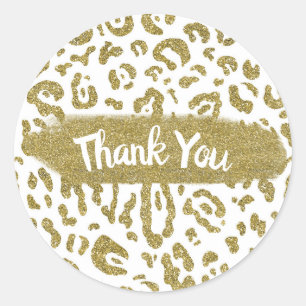 Gold Glitter White Cheetah Leopard Animal Print Classic Round Sticker