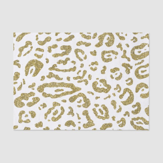 Gold Glitter White Cheetah Leopard Animal Print Tissue Paper (Front)