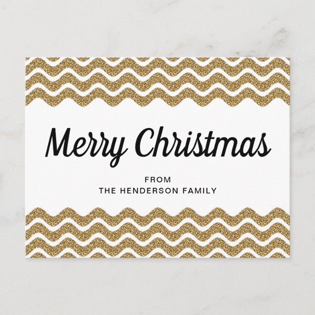 Gold Glitter White Chevron Stripes Merry Christmas Postcard (Front)