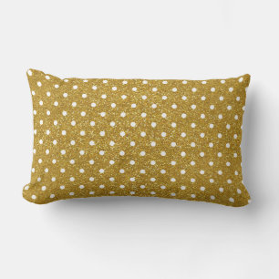 Gold Glitter & White Polka Dots Pattern Lumbar Pillow
