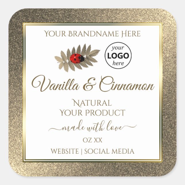 Gold Glitter White Product Labels Ladybug Add Logo (Front)