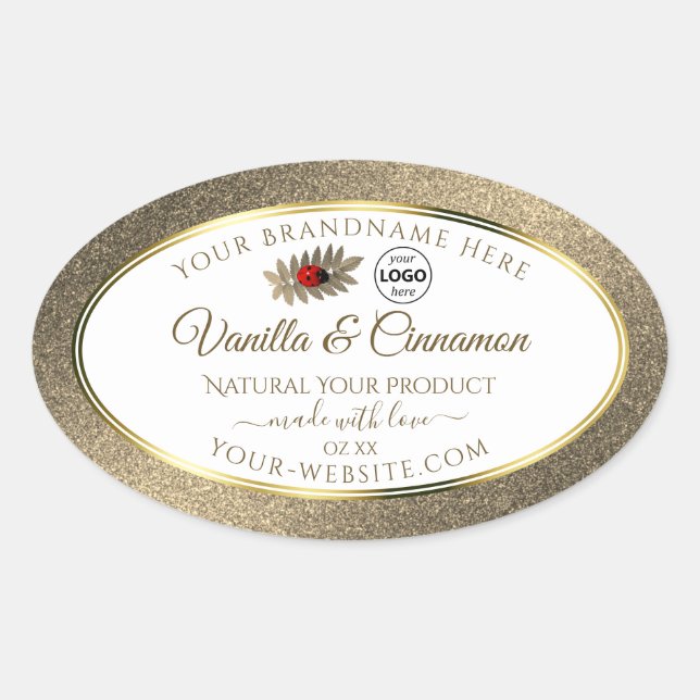 Gold Glitter White Product Labels Ladybug Add Logo (Front)