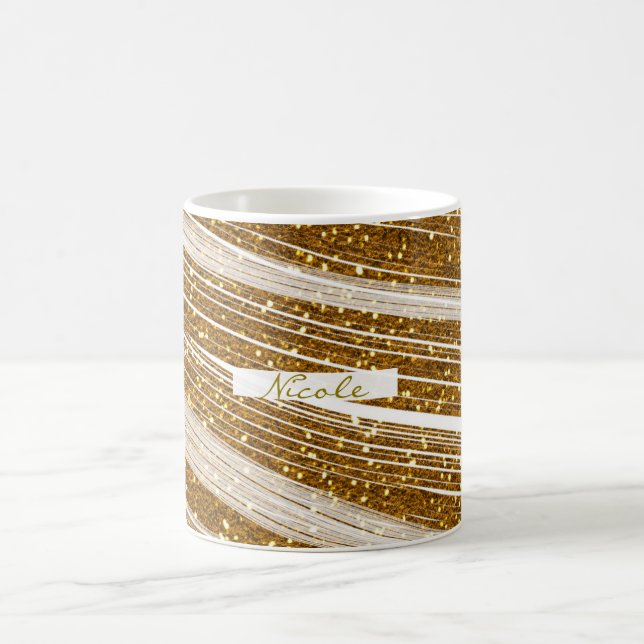 Gold Glitter White Sparkle Glamour Coffee Mug (Center)