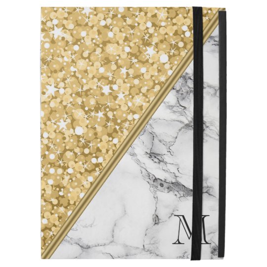 Gold Glitter White Sparks Black White Marble iPad Pro 12.9" Case