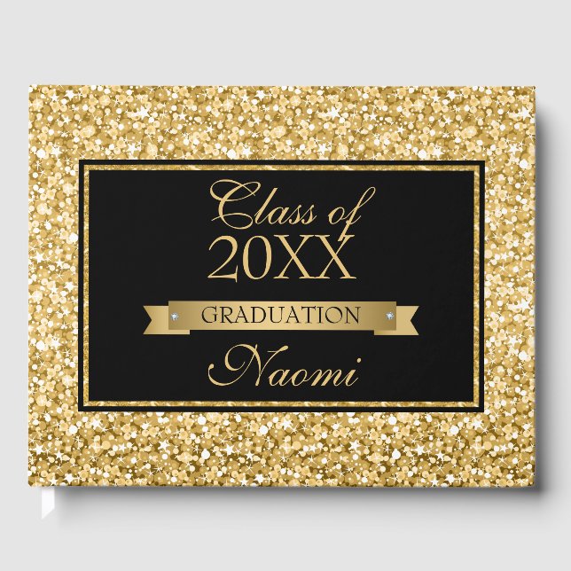 Gold Glitter  White Sparks Guest Book (Front)