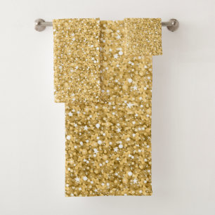 Gold Glitter White Sparks Pattern Bath Towel Set